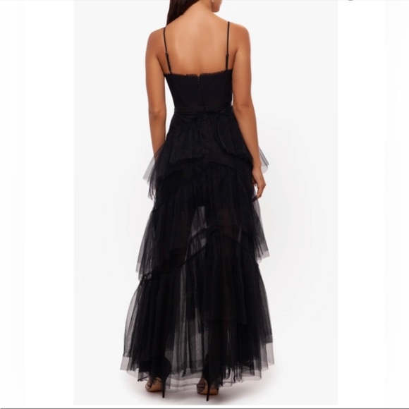 Betsy & Adam Illusion Tiered Ruffle Tulle Square Neck Corset Mesh Gown size 10 - Picture 4 of 11